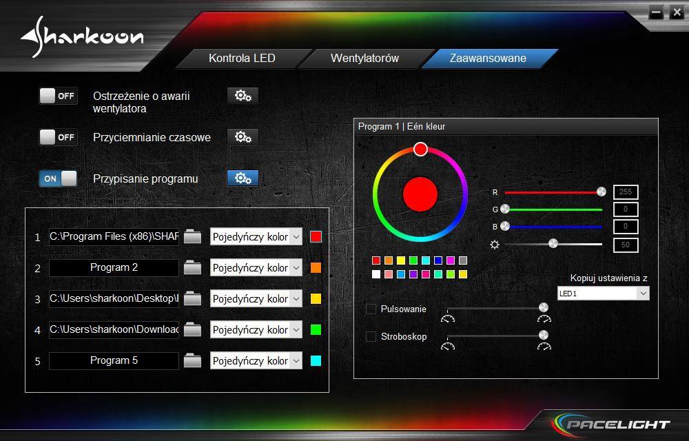 9. Zaawansowane 9.3 Przypisywanie programu W sekcji Przypisz program w menu Zaawansowane można ustawić własne podświetlenie w pięciu różnych programach.
