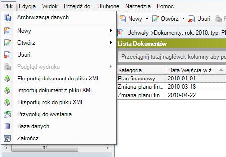 4.2. Importowanie i eksportowanie danych Import - eksport dokumentu WPF Podczas pracy w module WPF użytkownik ma możliwość importowania i eksportowania danych w formacie XML.