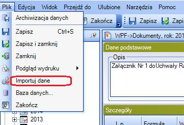 Import danych z arkusza Excel do załącznika WPF Podczas pracy w załączniku Wieloletnia Prognoza Finansowa w dokumencie WPF, użytkownik ma możliwość importowania danych z arkusza