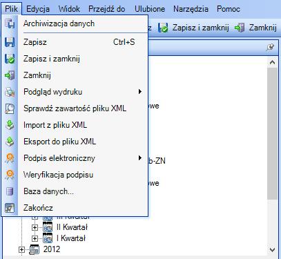 Import danych Rysunek 117. Pasek narzędzi nad oknem środkowym Opcja importu zewnętrznych danych dostępna jest po otwarciu konkretnego sprowadzania w menu Plik (rys. 118). Rysunek 118.