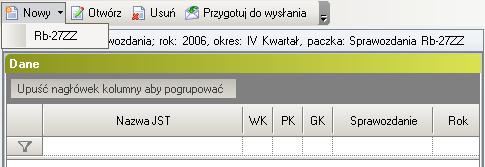 Następnie należy w górnym pasku narzędzi kliknąć na strzałce znajdującej się na przycisku Nowy i wybrać z menu pozycję Rb-27ZZ (rys. 136). Rysunek 136.