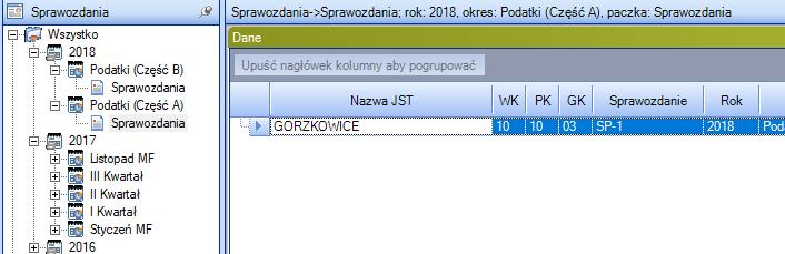 5.8. Sprawozdania podatkowe Zaczynając od 2018 roku została dodana obsługa sprawozdań podatkowych SP-1 w zakresie podatku od nieruchomości, podatku rolnego i podatku leśnego.