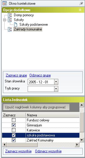 2.2.2. Prawy panel jednostki Z prawej strony ekranu znajduje się Okno kontekstowe (rys. 9), które jest podzielone na dwie części.