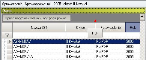 Rysunek 13. Przykładowy pasek narzędzi nad oknem środkowym 2.3. Obsługa list tabel Dane w programie są prezentowane w oknie środkowym w układzie tabeli.