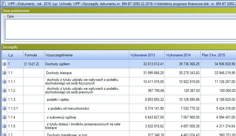 Rysunek 77. Okno wprowadzania danych do załącznika WPF Przy wprowadzaniu zmian do WPF możliwa jest rezygnacja z wyświetlania przez system wierszy różnicowych tj.