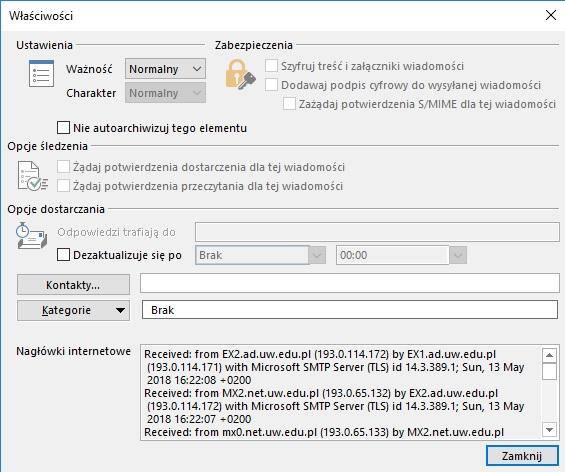 danych uwierzytelniających, zaszyfrowanie zawartości komputera lub serwera. Wiadomości o ww. treści należy zgłaszać do Help Desku poczty elektronicznej na adres: helpdesk@uw.edu.pl.