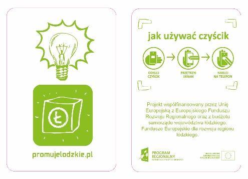 Pakowane zbiorcze: w karton Samoprzylepny czyścik wykonany z mikrofibry wraz z wizytówką (kartonikiem reklamowym), z klejem