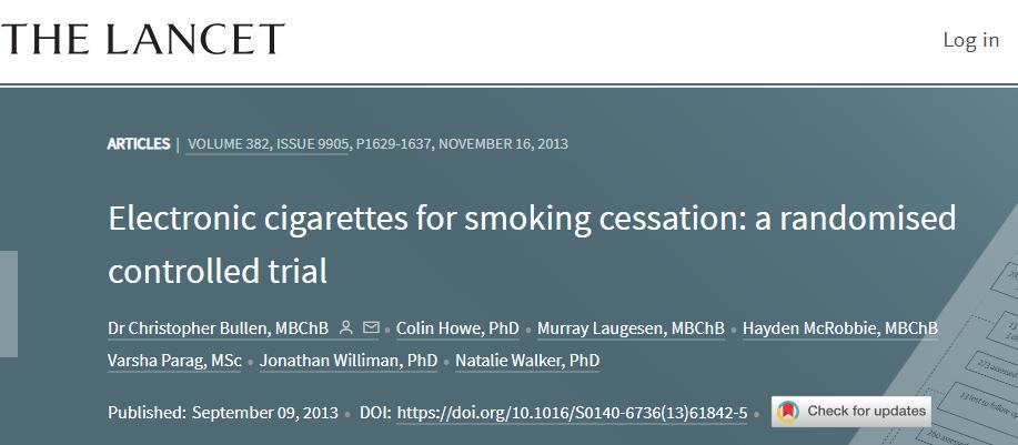 E-papieros a rzucanie palenia (1) Grupa 657 dorosłych, doświadczonych palaczy, zmotywowanych do rzucenia palenia Podział na 3 podgrupy: 289 osób
