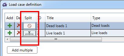 Przycisk Podział może być widoczny tylko w przypadku obciążeń Zmiennych, Wiatr lub Śnieg.