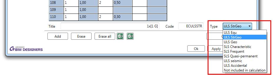 ID kolumny zawiera numer kombinacji. Kolumny Case i Coefficient są przetwarzane razem (parami) i zawierają numer przypadku obciążenia oraz współczynnik obciążenia.