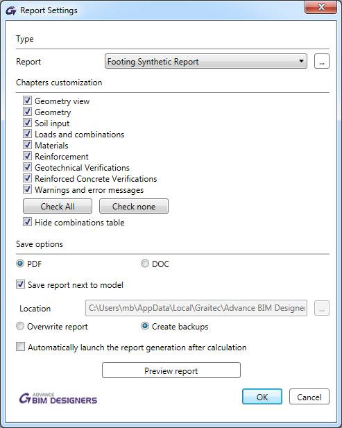 Nowe okno zawiera parametry pogrupowane w 3 kategorie: Typ raportu, Własne ustawienia działów i opcje Zapisu.