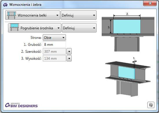 W środowisku Advance Design parametry łączonych elementów oraz siły wewnętrzne są automatycznie