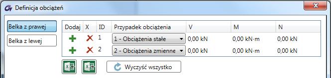 dialogowego obciążeń i kombinacji Okna definicji przypadków obciążeń, kombinacji oraz sił wewnętrznych, które zostały ulepszone w taki