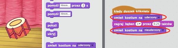 Dodaj te dwa nowe bloki kodu do swojego duszka: Bloki zmieniające kostiumy