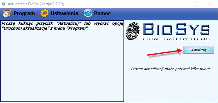 Zatwierdzamy komunikat Czy na pewno chcesz uruchomić aplikację/program? Po zatwierdzeniu uruchomienia aplikacji pojawi się nam okno Aktualizacji. Klikamy przycisk Aktualizuj.