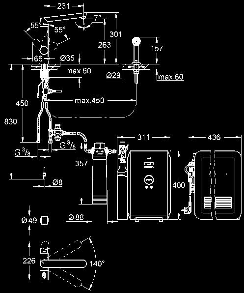 PRYSZNICE KUCHENNE SPECJALNE TOALETY MYJĄCE INSTALACYJNE 31 355 001 chrom 2 597,00 31 355 DC1 stal nierdzewna 2 713,00 GROHE Blue K7 Chilled and Sparkling Zestaw startowy elementy składowe: