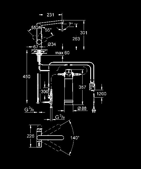 BLUE PURE 31 344 001 chrom 1 048,00 31 344 DC1 stal nierdzewna 1 171,00 GROHE Blue K7 Pure Zestaw startowy elementy składowe: bateria jednouchwytowa GROHE Blue K7 z funkcją filtrowania