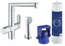 transformatorem 6 V DC filtr GROHE Blue 600 l, głowica filtra z regulacją stopnia twardości wody pasuje do fitrów 600, 1500 lub 3000 litrów produkt zawiera wbudowane lampy LED, które