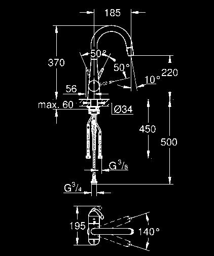 przełączanie na perlator kąt obrotu 140 system szybkiego montażu