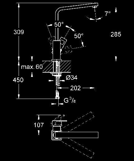 ceramiczna 28 mm z GROHE SilkMove perlator kąt obrotu