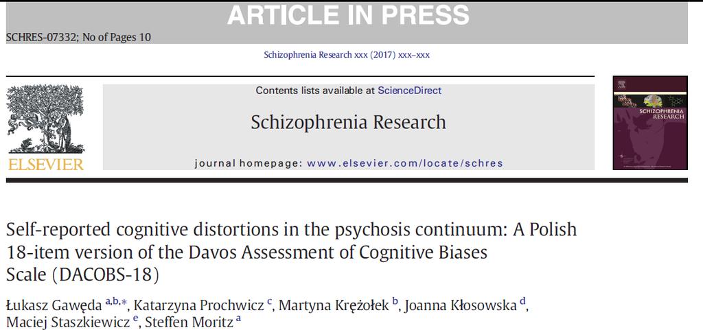 (katastrofizacja), co jest spójne z badaniami wskazującymi na znaczącą rolę zamartwiania się w rozwoju oraz podtrzymywaniu urojeń (Hartley et al., 2014; Freeman et al., 2015). 2.1.3.