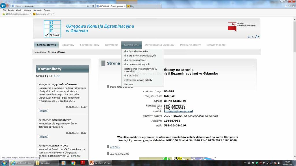 Serwis dla uczniów Przez stronę internetową Okręgowej