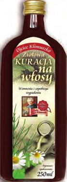 49,00 KOSMETYK W PŁYNIE NA WZMOCNIENIE WŁOSÓW 250 ml Naturalny preparat ziołowy stosowany przy łojotokowym zapaleniu skóry, wypadaniu włosów i łysieniu.