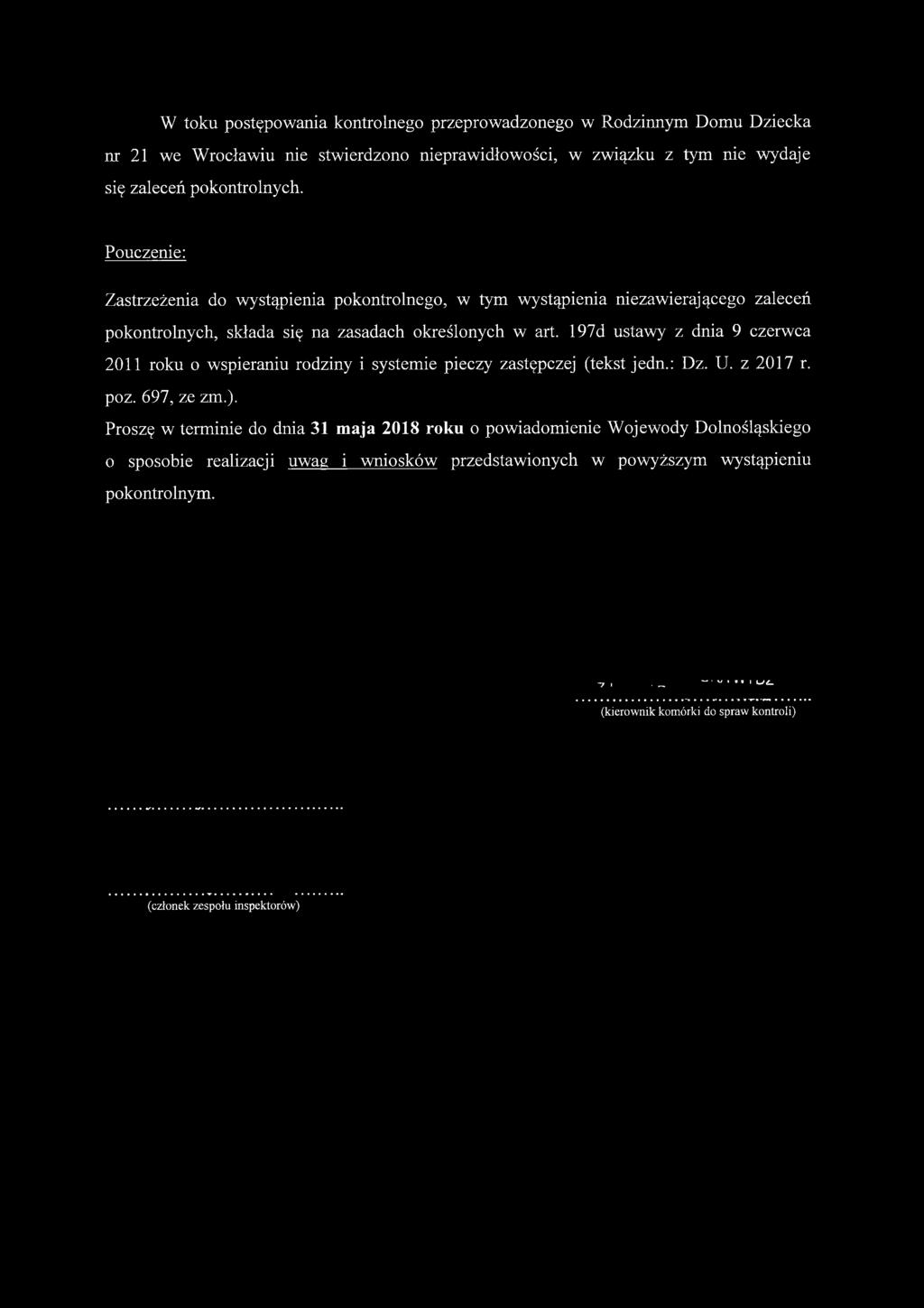 197d ustawy z dnia 9 czerwca 2011 roku o wspieraniu rodziny i systemie pieczy zastępczej (tekst jedn.: Dz. U. z 2017 r. poz. 697, ze zm.).