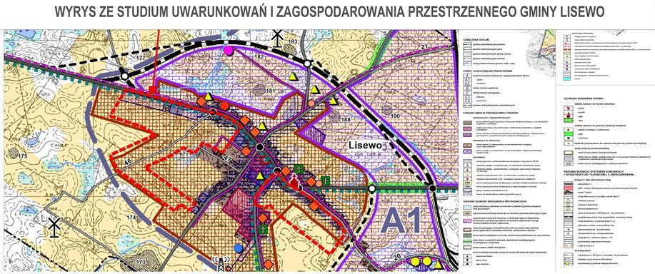 STREFĘ A koncentracji zabudowy i zagospodarowania terenu, obejmującą centralną cześć gminy, w której wyróżniono dwa odrębne obszary strefy: A1 Lisewo, obejmującą części sołectw Lisewo, Mgoszcz i