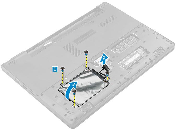 Instalowanie zestawu dysku twardego 1 Umieść z powrotem zestaw dysku twardego we wnęce w komputerze. 2 Podłącz zestaw dysku twardego do złącza na płycie systemowej.