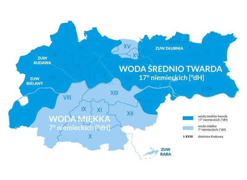 Teren nieobjęty siecią MPWiK S.A. w Krakowie Monitorowanie twardości wody przeznaczonej do spożycia przez ludzi, odbywa się w sposób ciągły.