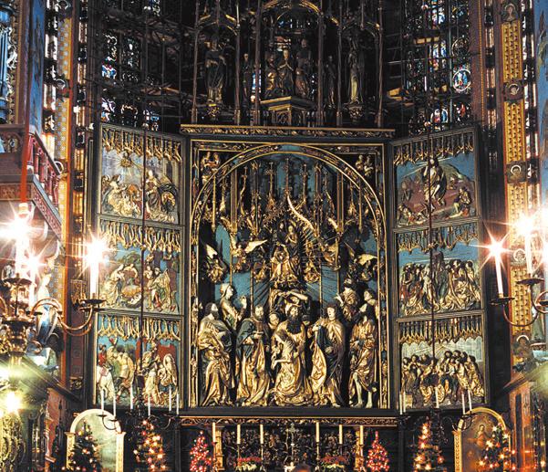 rzeźbiarza Wita Stwosza. Jest to tryptyk, składający się z części głównej i dwóch zamykanych skrzydeł, ukazujący sceny biblijne i sceny z życia ówczesnego Krakowa.