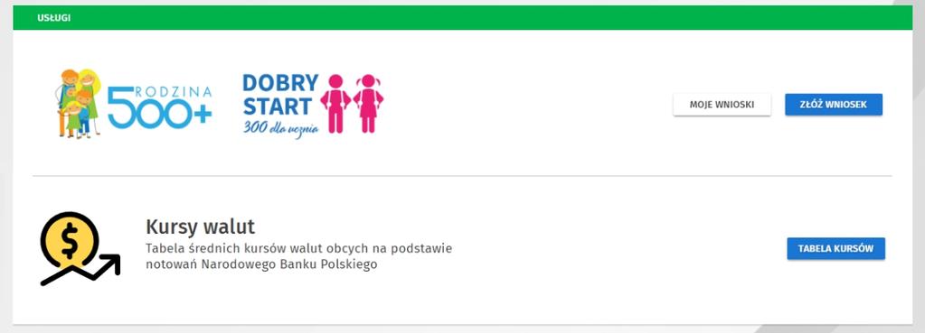 Usługi Aby przejść do Usług, wybierz z menu głównego opcję Usługi.
