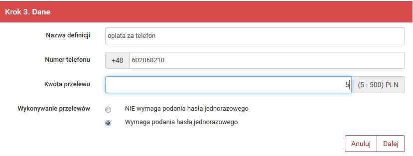 11.7 Definicje Doładowań 127 Wykonywanie doładowania-sposób autoryzacji podczas wykonywania doładowania (hasłem jednorazowym lub hasłem logowania-tzw.