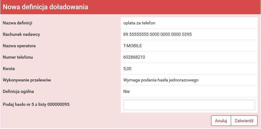 128 Definicje Rysunek 11.36: Nowa definicja doładowania-podsumowanie Następnie na liście należy odszukać żądaną definicję i kliknąć belkę, na której się znajduje.