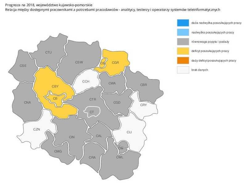 Największe szanse na zatrudnienie w 2018 r. w województwie kujawsko-pomorskim w tej grupie zawodów mają osoby z powiatów: bydgoskich (ziemskim i grodzkim) i grudziądzkich (ziemskim i grodzkim).