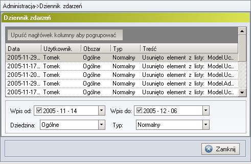 Rysunek 115. Dziennik zdarzeń 7.16. Historyczność System BeSti@ pozwala administratorowi na podgląd zmian w zakresie nadawania/odbierania uprawnień dla określonych użytkowników.