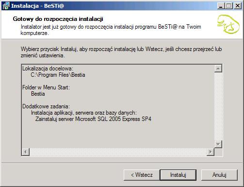 Rysunek 17. Konfigurowanie serwera W następny oknie będą widoczne wszystkie ustawienia instalacji (rys. 18). Jeśli ustawienia są prawidłowe, należy kliknąć na przycisk Instaluj.