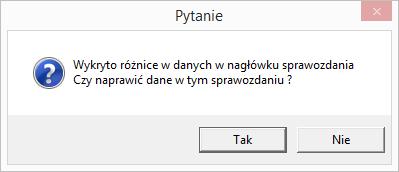 (rys. 49): Rysunek 49. Zapytanie o próbę naprawy dokumentu W przypadku zgody, po wszystkim pojawi się wynik próby naprawy spójności danych (rys.