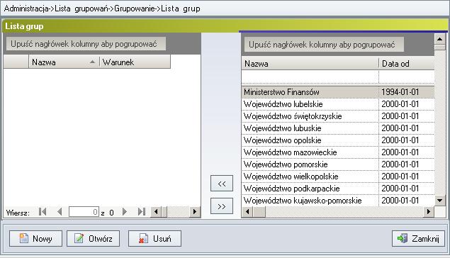 Po zaznaczeniu w menu Typ opcji Grupowanie statyczne, należy kliknąć przycisk Grupy.