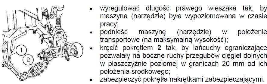 Ciągniki BELARUS mogą być wyposażone w ograniczniki cięgieł dolnych TUZ: zewnętrzne łańcuchowe; zewnętrzne teleskopowe. Sprawdź jaki sposób blokowania cięgieł dolnych TUZ posiada Twój ciągnik.