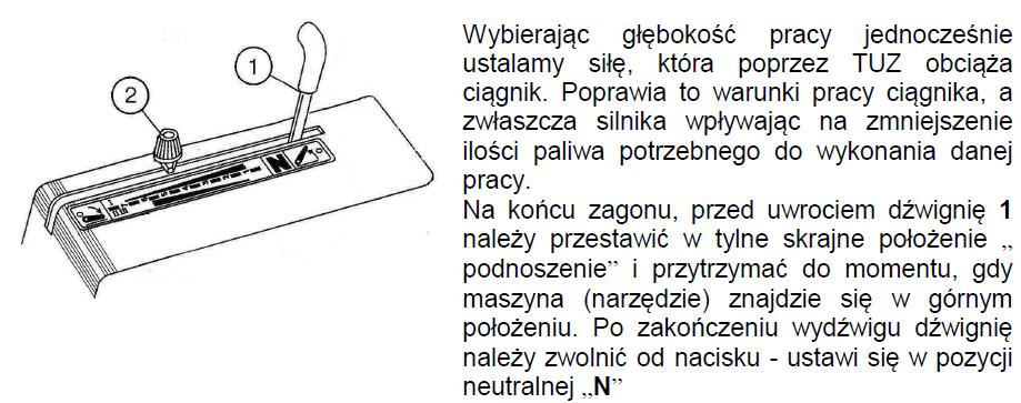 Rys. 65 Dźwignia sterowania podnośnikiem - podnoszenie. Rys. 66 Dźwignia sterowania podnośnikiem - nagłe zagłębienie.