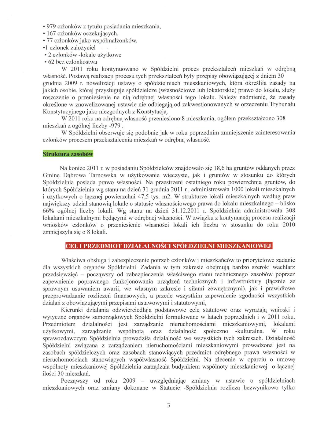 979 członków z tytułu posiadania mieszkania, 167 członków oczekujących, 77 członków jako współmałżonków.