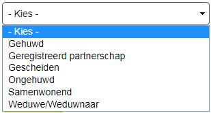 stacjonarny * tylko NL Adres email Data urodzenia (dd-mm-rrrr) Narodowość (*Poolse - Polska) Z listy rozwijanej wybierz stan cywilny: Numer rachunku bankowego