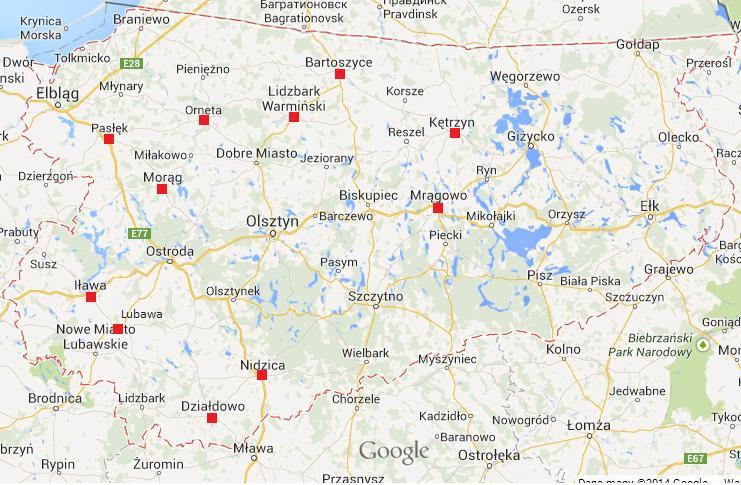 43+048 44+617 592 44+617 46+066 592 0+000 3+015 Kętrzyn odcinek biegnie ulicami: Mazowiecką - od ul. Pocztowej do skrzyżowania granicy miasta. Kętrzyn odcinek biegnie ulicami: od ul.