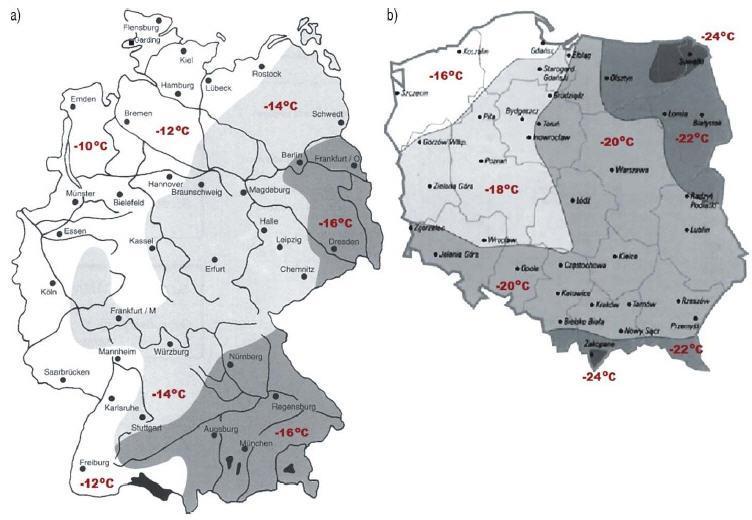 Podstawowe parametry Temperatura strefy klimatyczne Temperatury obliczeniowe powietrza zewnętrznego dla