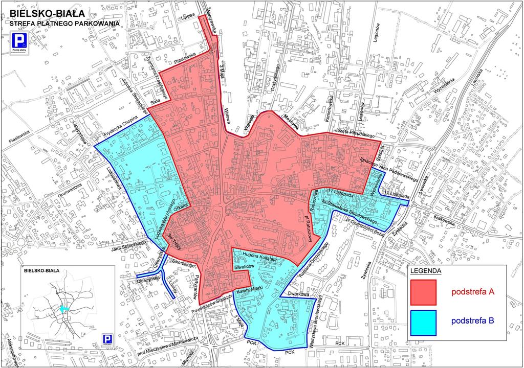 Załącznik do uchwały Nr Rady Miejskiej w Bielsku-Białej z dnia...2018 r. OBSZAR STREFY PŁATNEGO PARKOWANIA MIASTA BIELSKA-BIAŁEJ 1.