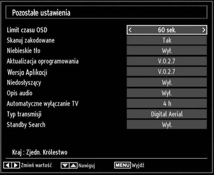 Konfigurowanie innych ustawień Aby przejrzeć ogólne preferencje ustawień, proszę wybrać inne ustawienia w menu ustawień i nacisnąć przycisk OK.