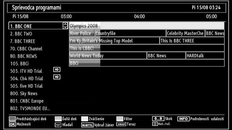 Informácie o Elektronickom programovom sprievodcovi (EPG) Môžete si prezrieť elektronického programového sprievodcu (EPG) pre zobrazenie informácií o dostupných programoch.