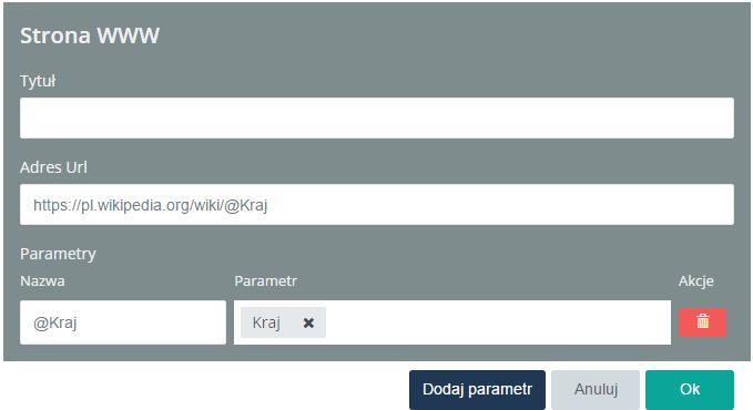 Rysunek 98 Dodanie parametru do strony WWW W celu możliwości skorzystania z parametru,
